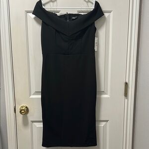 NWT ECI New York Elegant Black Sweetheart Solid Sheath Dress Size 6